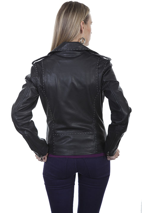 (image for) Ladies Black Soft Black Lambskin Studded Leather Jacket